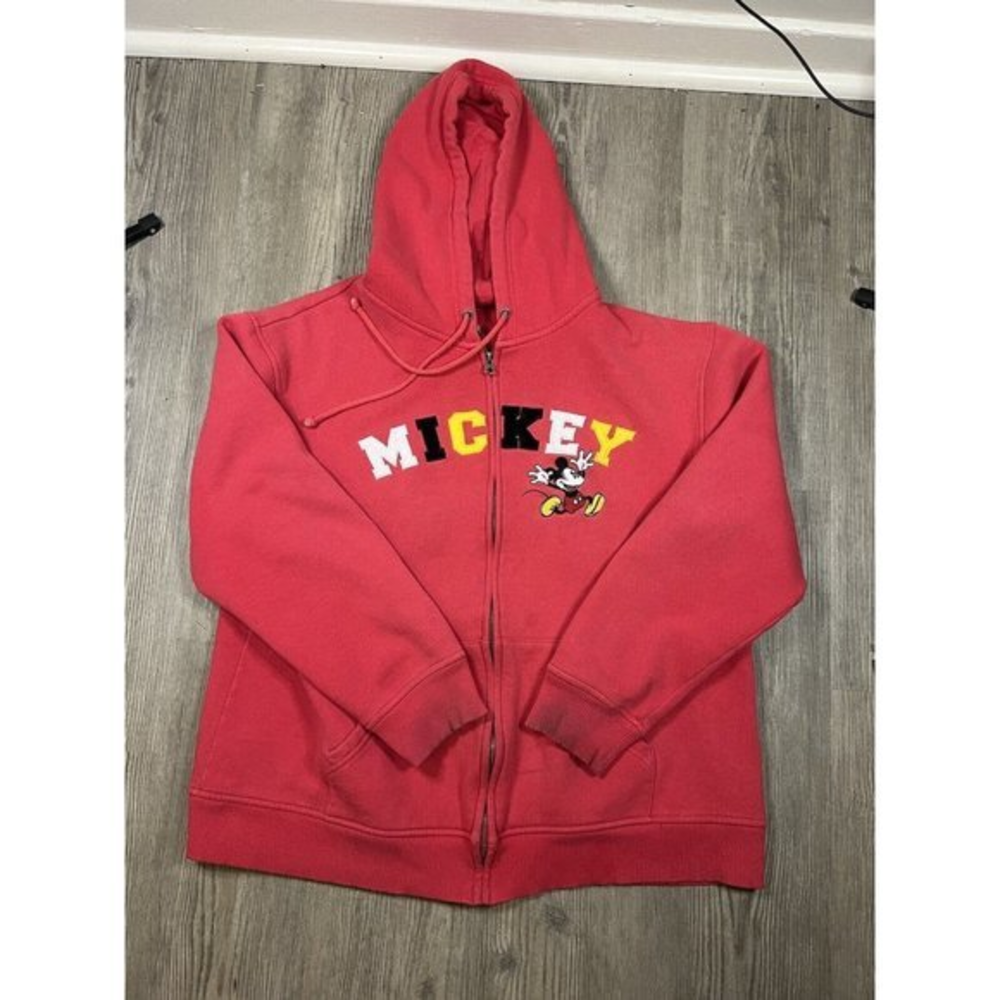 Mickey Mouse Disney World Red Full Zip Up Hoodie Sweatshirt Adult‎ Size Large